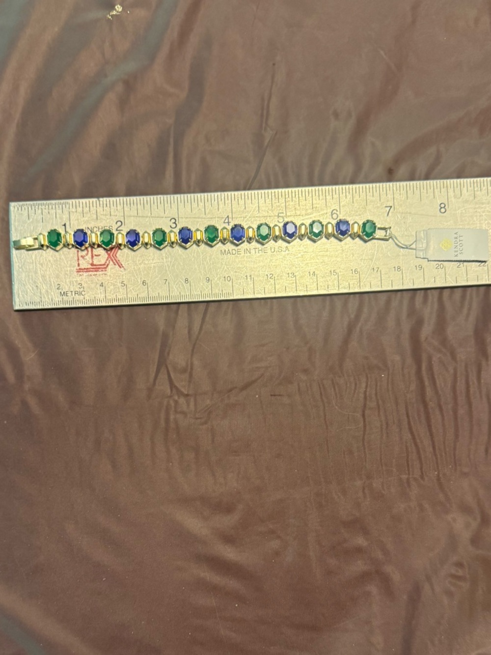 NWT Rare Kendra Scott Gold Bracelet with Blue and Green Stones - Picture 7 of 7